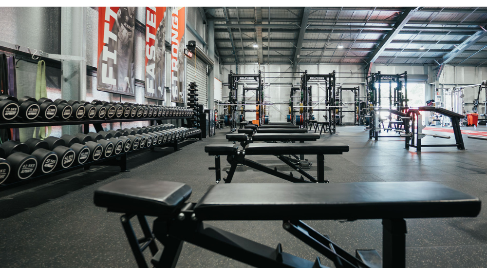 Commercial gym with heavy-duty flooring