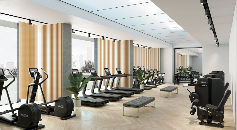 Premium hotel gym with treadmills and modern design