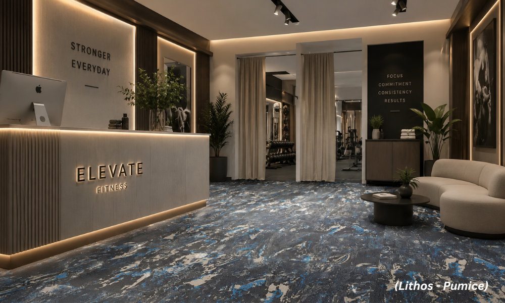 Superstrata Lithos Pumice in a luxury gym reception