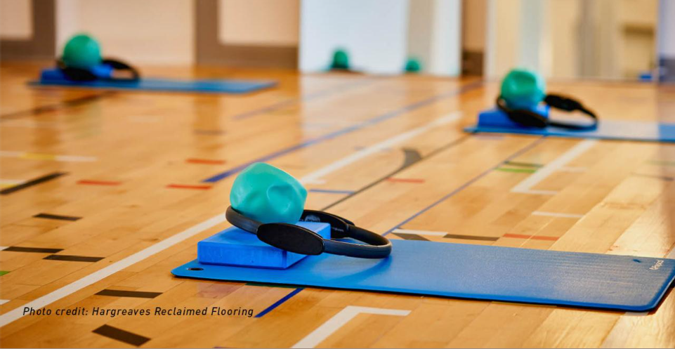 Reclaimed Junckers Beech sports flooring in a fitness studio