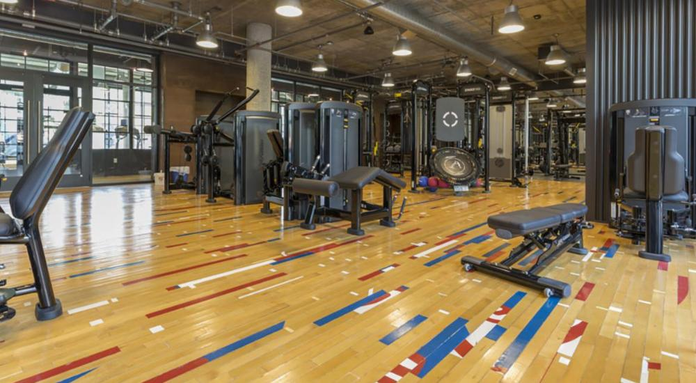 Reclaimed Beech sports floor in a commercial gym