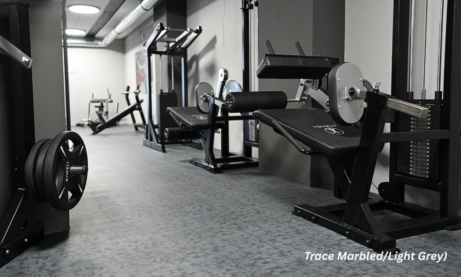 Superstrata Trace marbled light grey installed in a commercial gym
